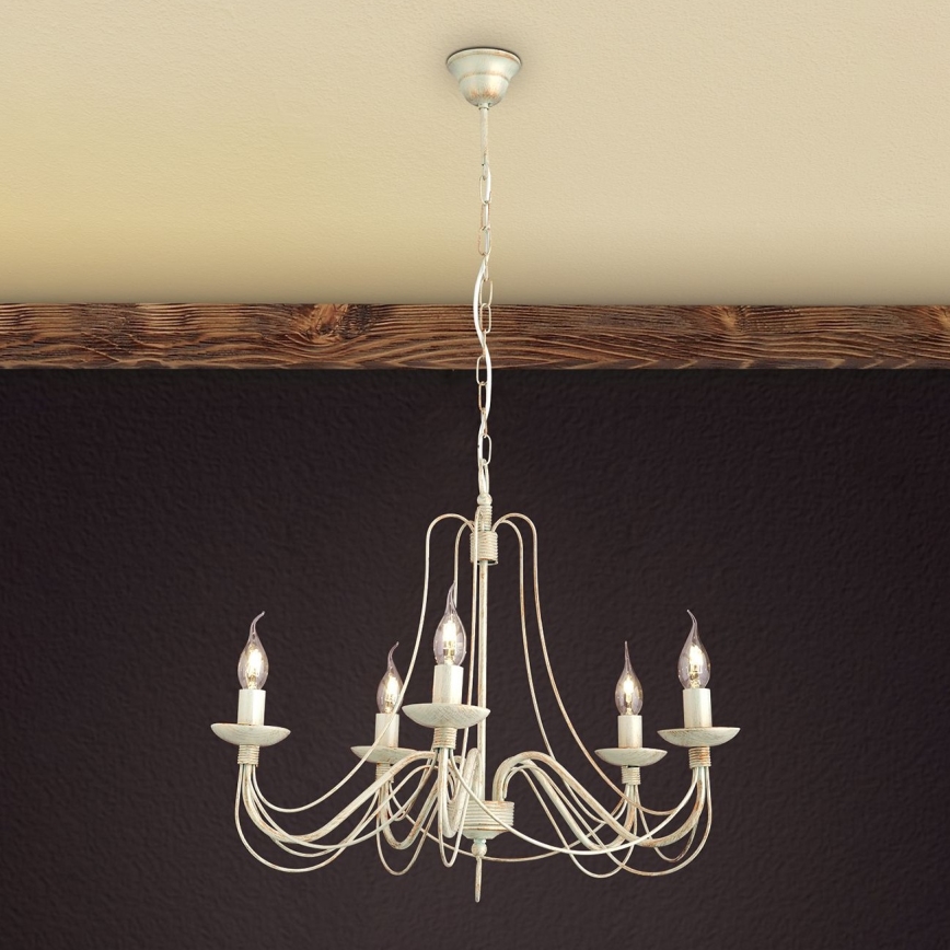 Lustra ar ķēdi VELA 5xE14/40W/230V d. 60 cm balta/zelta/patina