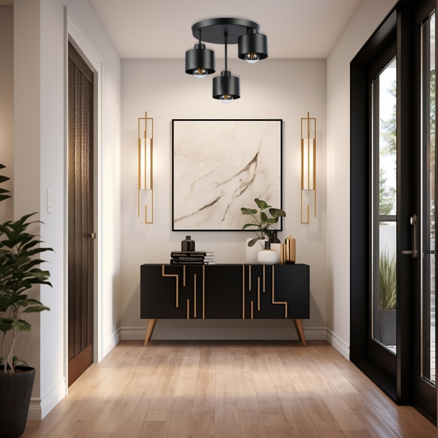 Lustra ar stieni 3xE27/35W/230V d. 30 cm melna