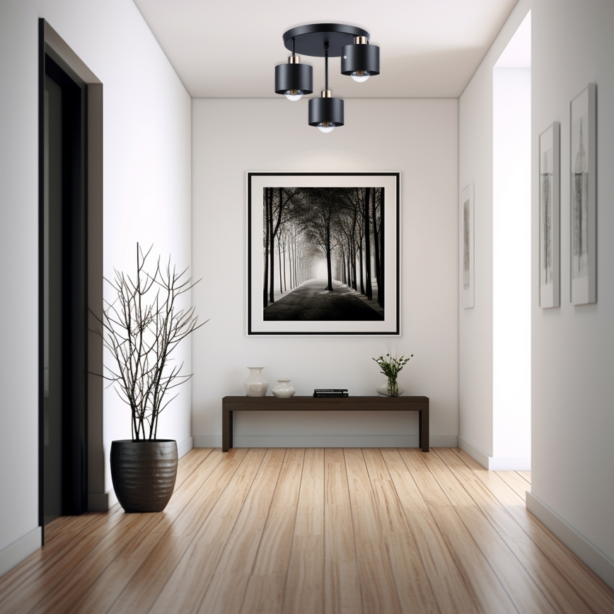 Lustra ar stieni 3xE27/35W/230V d. 30 cm melna/zelta