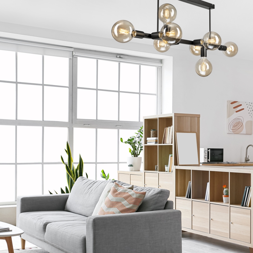 Lustra ar stieni ASTRID 8xE27/60W/230V melna