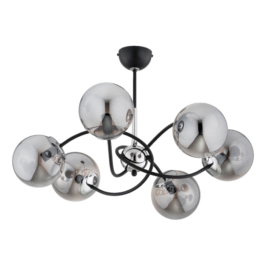 Lustra ar stieni AURORA 6xE14/10W/230V melna/spīdīgi hromēts