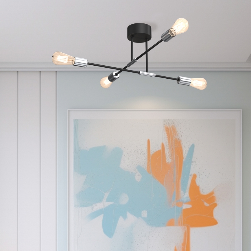 Lustra ar stieni FLAME 4xE27/60W/230V melna/spīdīgs hroms