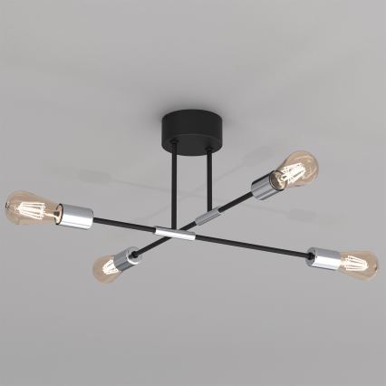 Lustra ar stieni FLAME 4xE27/60W/230V melna/spīdīgs hroms