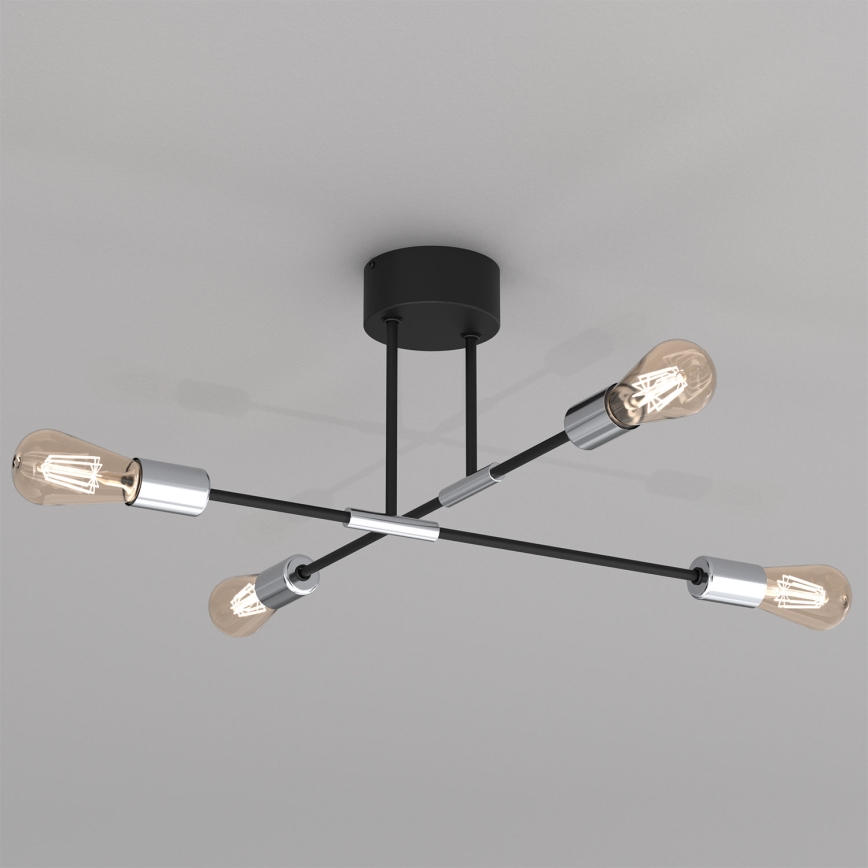 Lustra ar stieni FLAME 4xE27/60W/230V melna/spīdīgs hroms
