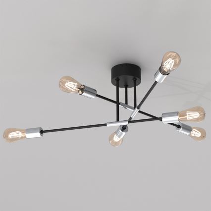 Lustra ar stieni FLAME 6xE27/60W/230V melna/spīdīgs hroms