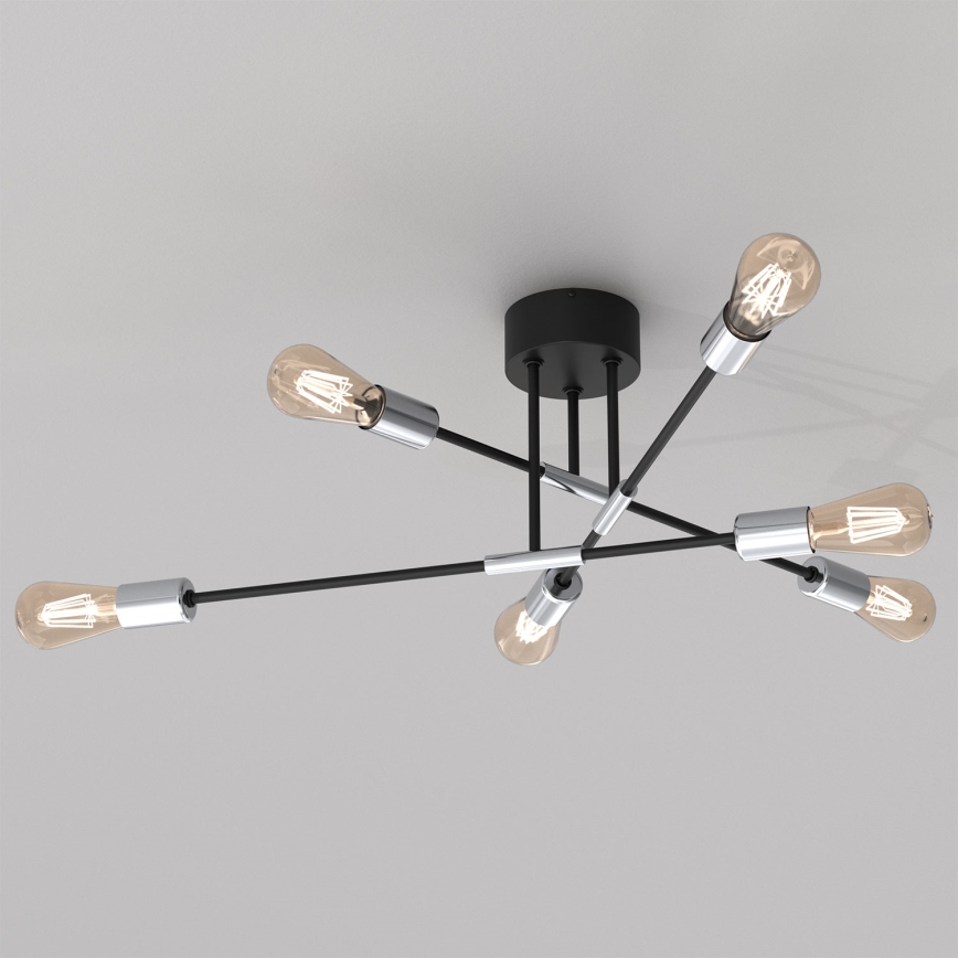 Lustra ar stieni FLAME 6xE27/60W/230V melna/spīdīgs hroms