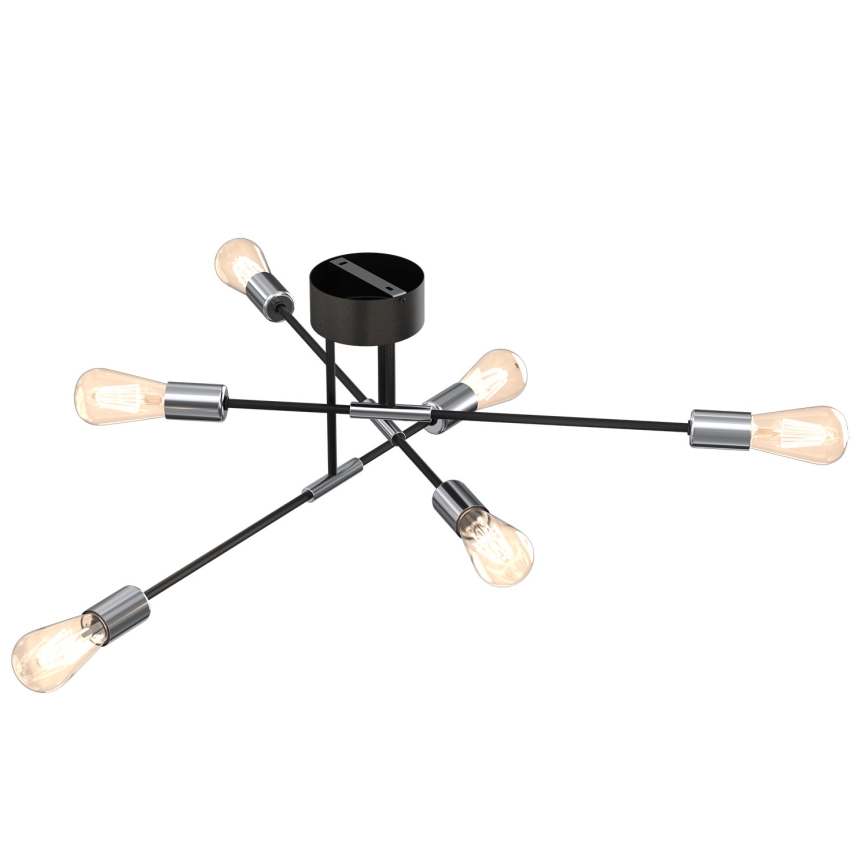 Lustra ar stieni FLAME 6xE27/60W/230V melna/spīdīgs hroms