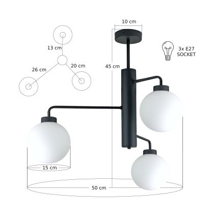 Lustra ar stieni FLEX 3xE27/60W/230V melna/balta