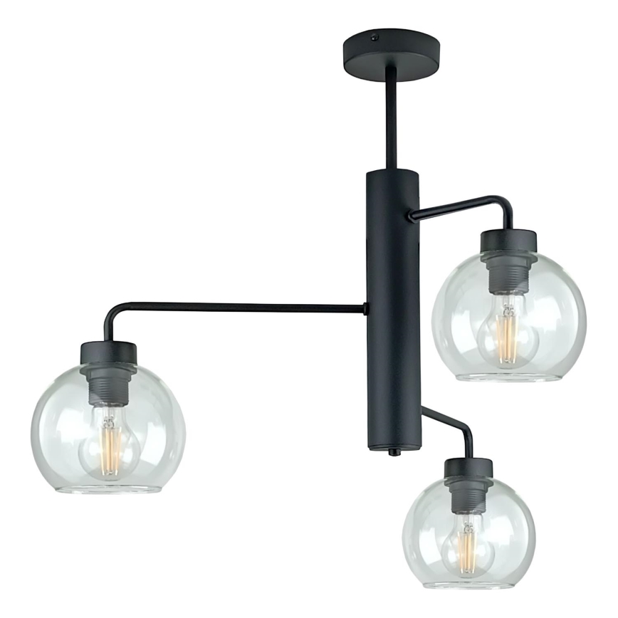 Lustra ar stieni FLEX 3xE27/60W/230V melna/caurspīdīga