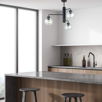 Lustra ar stieni FLEX 3xE27/60W/230V melna/caurspīdīga
