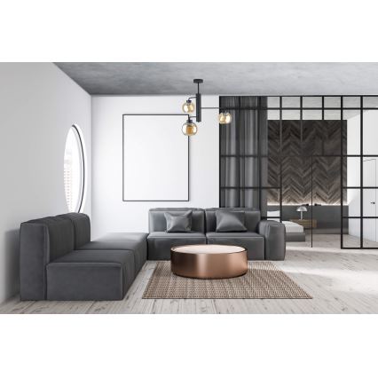 Lustra ar stieni FLEX 3xE27/60W/230V melna/dūmakains bēša