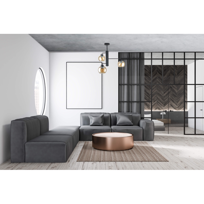 Lustra ar stieni FLEX 3xE27/60W/230V melna/dūmakains bēša