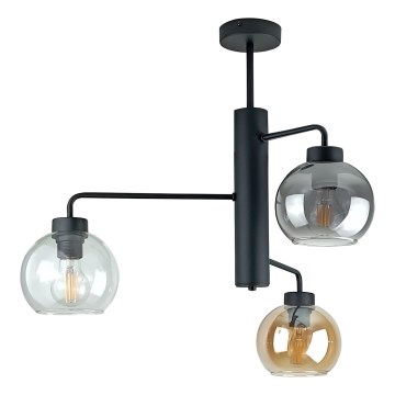 Lustra ar stieni FLEX 3xE27/60W/230V melna/dūmakains melna/dūmakains bēša/caurspīdīga
