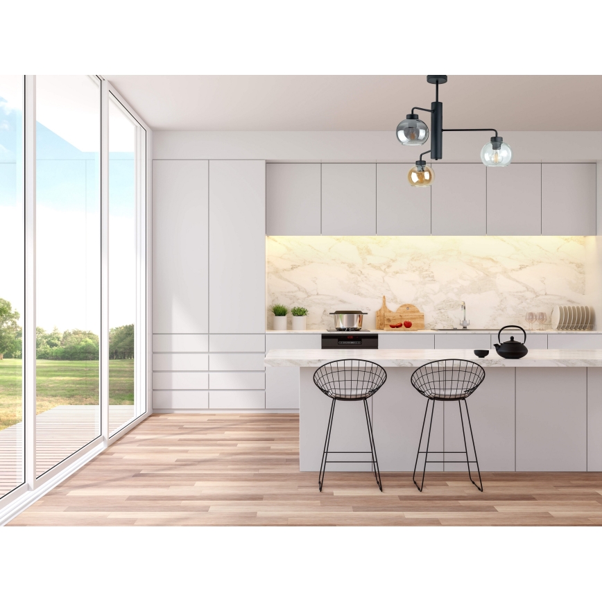 Lustra ar stieni FLEX 3xE27/60W/230V melna/dūmakains melna/dūmakains bēša/caurspīdīga