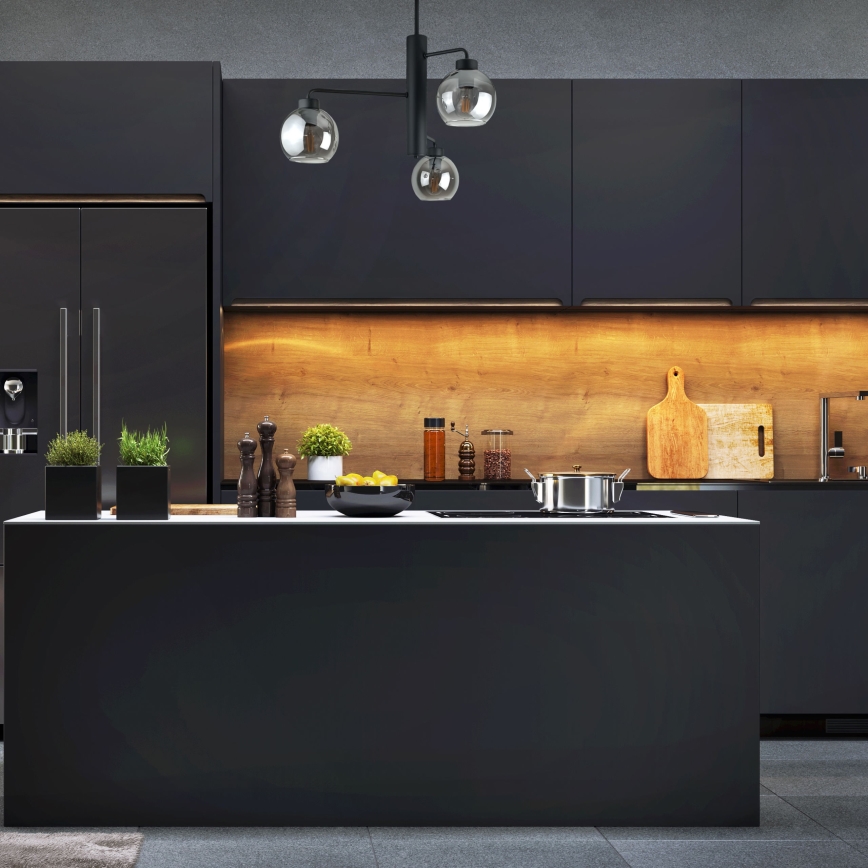 Lustra ar stieni FLEX 3xE27/60W/230V melna/dūmakains melna