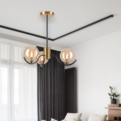 Lustra ar stieni GEORGIA 3xE14/5W/230V zelta/dūmakains bēša