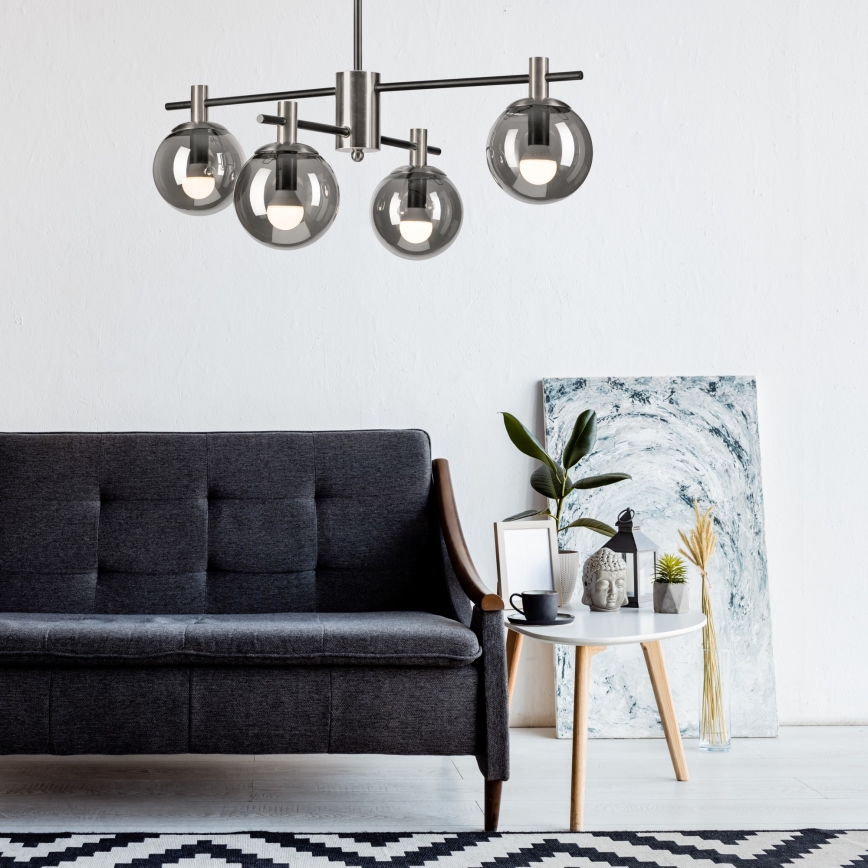 Lustra ar stieni LILOU 4xE14/5W/230V matēts hroms/dūmakains