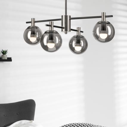 Lustra ar stieni LILOU 4xE14/5W/230V matēts hroms/dūmakains