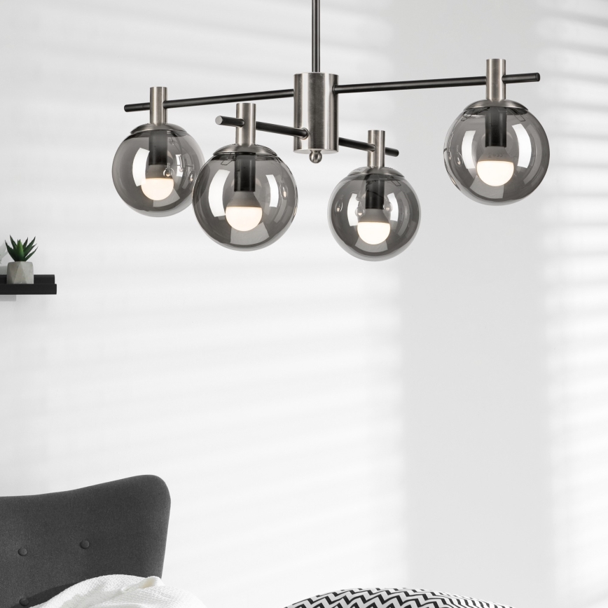 Lustra ar stieni LILOU 4xE14/5W/230V matēts hroms/dūmakains