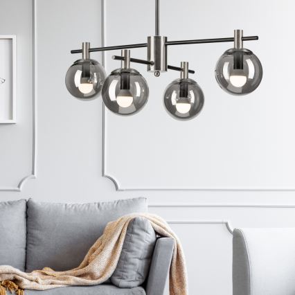 Lustra ar stieni LILOU 4xE14/5W/230V matēts hroms/dūmakains