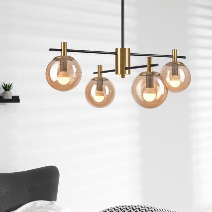 Lustra ar stieni LILOU 4xE14/5W/230V zelta/melna/dūmakains bēša
