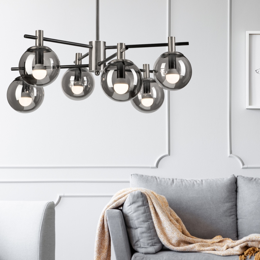Lustra ar stieni LILOU 6xE14/5W/230V matēts hroms/dūmakains