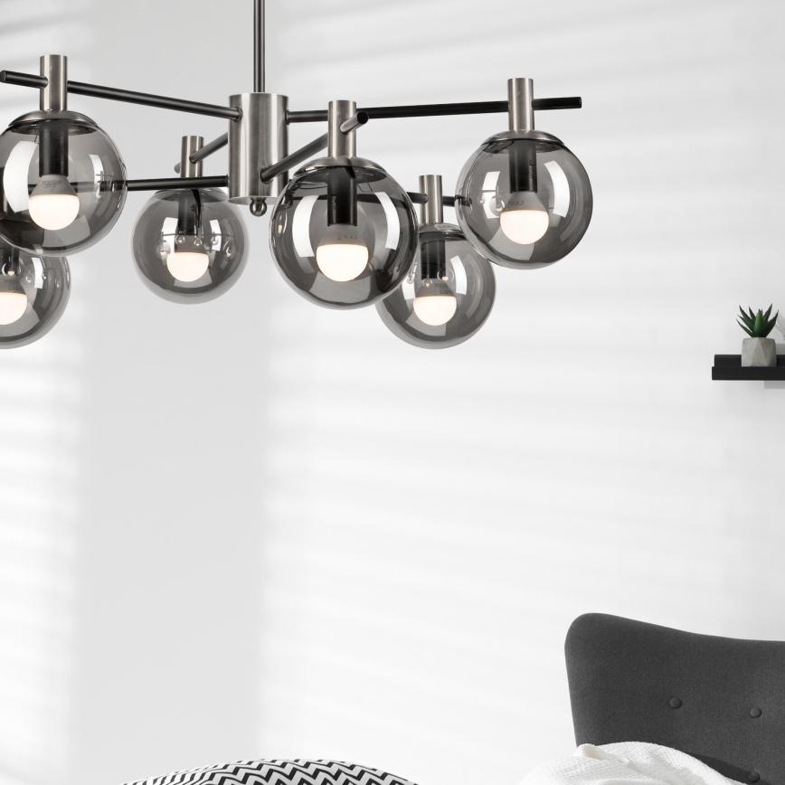 Lustra ar stieni LILOU 6xE14/5W/230V matēts hroms/dūmakains