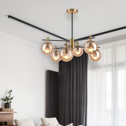 Lustra ar stieni LILOU 6xE14/5W/230V zelta/melna/dūmakains bēša