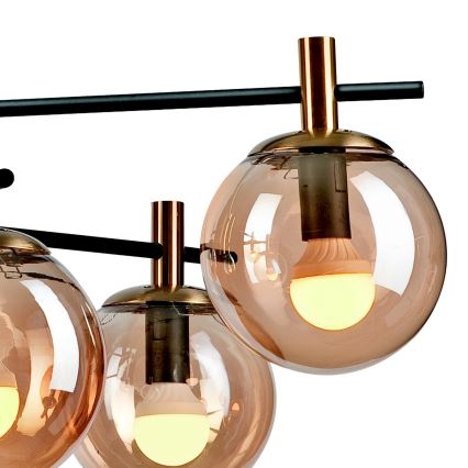 Lustra ar stieni LILOU 6xE14/5W/230V zelta/melna/dūmakains bēša
