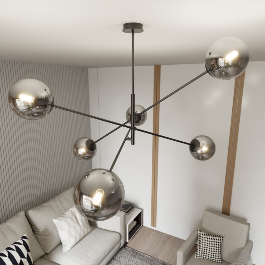 Lustra ar stieni LINEAR 6xE14/10W/230V melna/pelēka