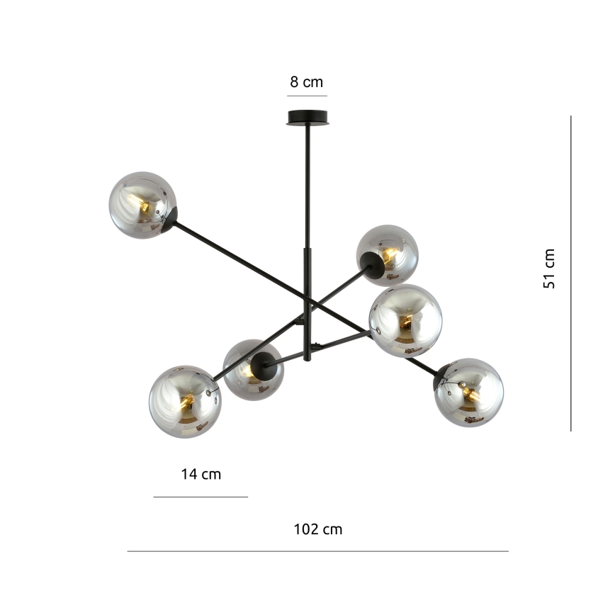 Lustra ar stieni LINEAR 6xE14/10W/230V melna/pelēka