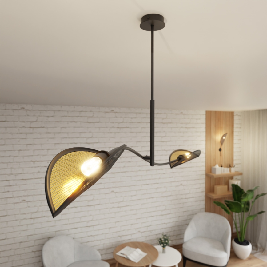 Lustra ar stieni LOTUS 2xE14/10W/230V melna/zelta