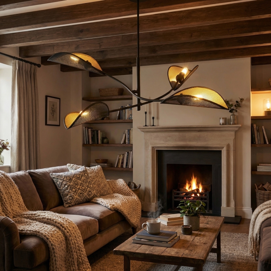 Lustra ar stieni LOTUS 4xE14/10W/230V melna/zelta