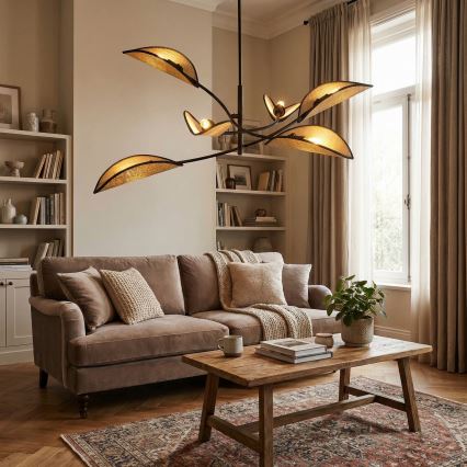 Lustra ar stieni LOTUS 6xE14/10W/230V melna/bēša