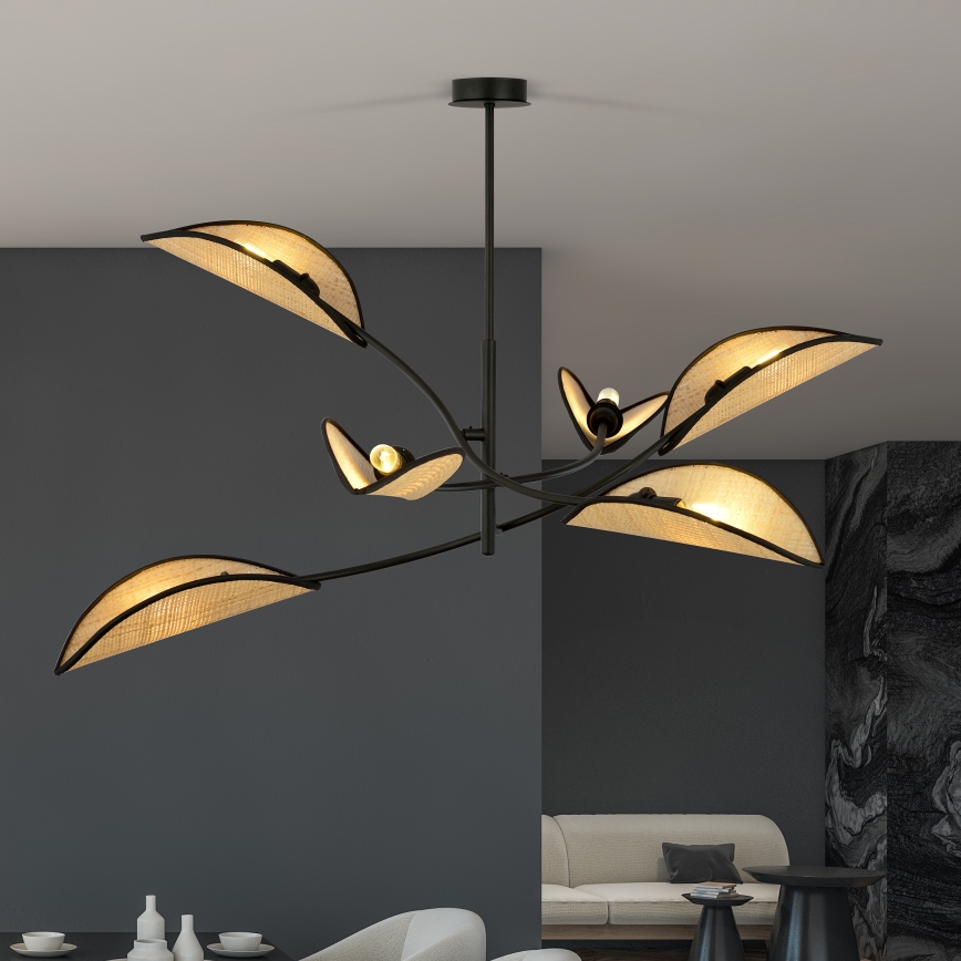 Lustra ar stieni LOTUS 6xE14/10W/230V melna/bēša