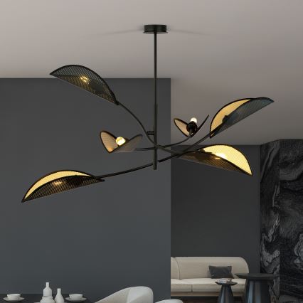 Lustra ar stieni LOTUS 6xE14/10W/230V melna/zelta