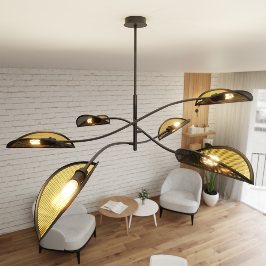 Lustra ar stieni LOTUS 6xE14/10W/230V melna/zelta