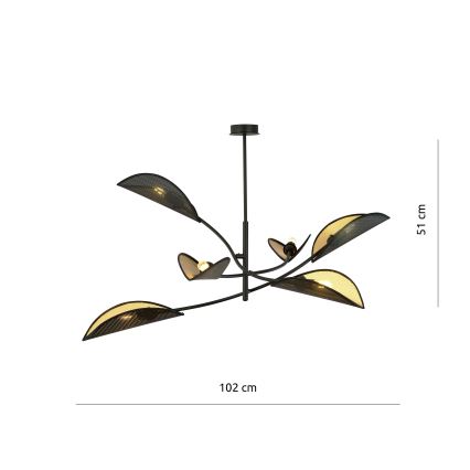 Lustra ar stieni LOTUS 6xE14/10W/230V melna/zelta