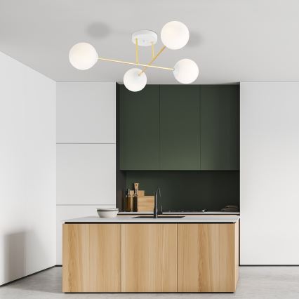 Lustra ar stieni MAGNUM 4xE14/10W/230V balta/zelta