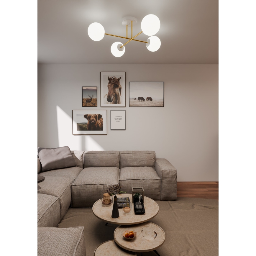 Lustra ar stieni MAGNUM 4xE14/10W/230V balta/zelta