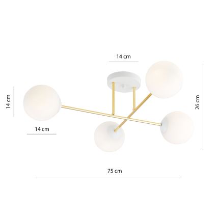 Lustra ar stieni MAGNUM 4xE14/10W/230V balta/zelta