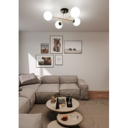 Lustra ar stieni MAGNUM 4xE14/10W/230V balta/zelta/melna