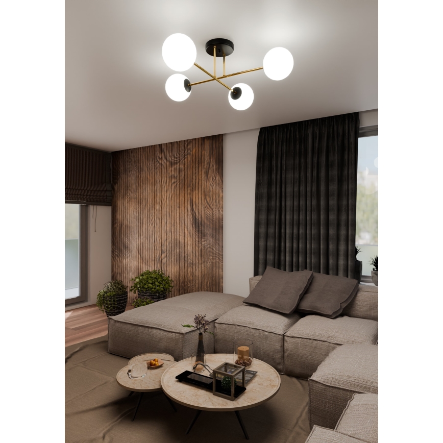 Lustra ar stieni MAGNUM 4xE14/10W/230V balta/zelta/melna