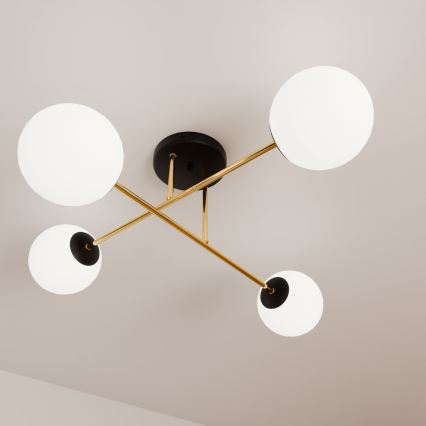 Lustra ar stieni MAGNUM 4xE14/10W/230V balta/zelta/melna