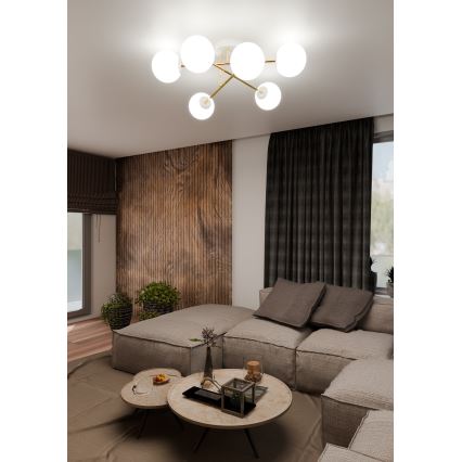 Lustra ar stieni MAGNUM 6xE14/10W/230V balta/zelta