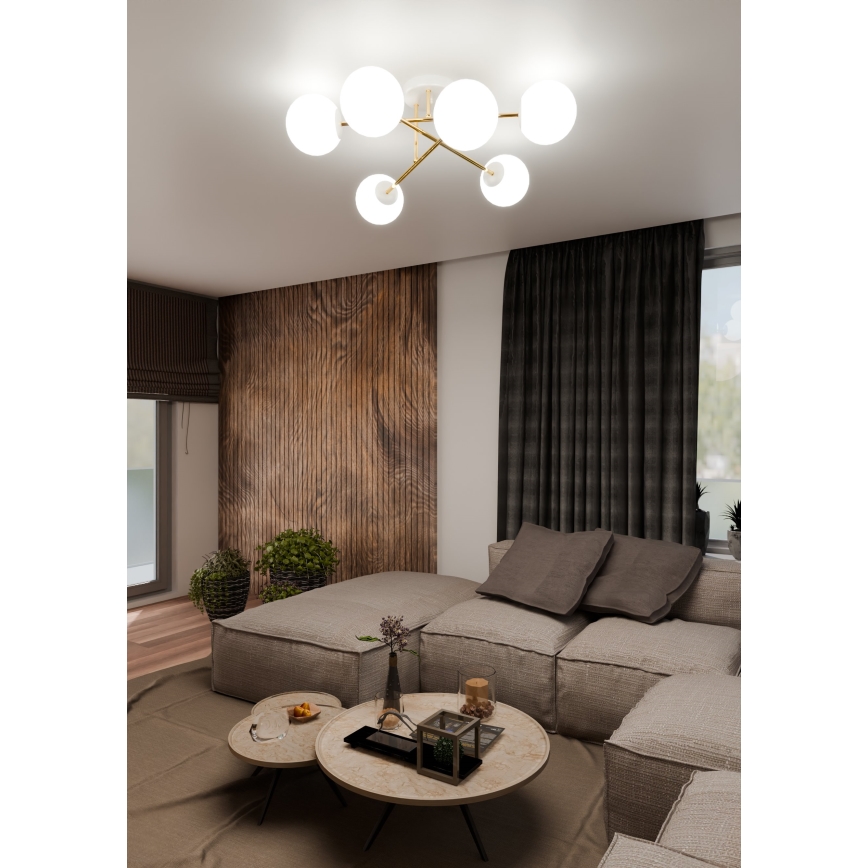 Lustra ar stieni MAGNUM 6xE14/10W/230V balta/zelta