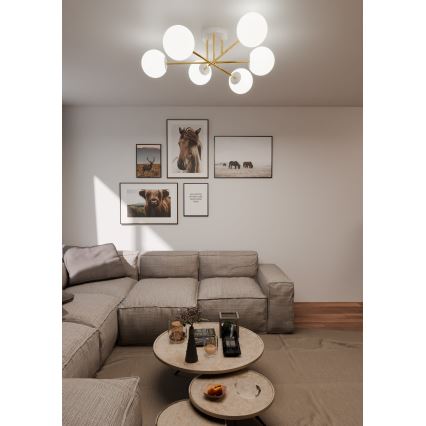 Lustra ar stieni MAGNUM 6xE14/10W/230V balta/zelta