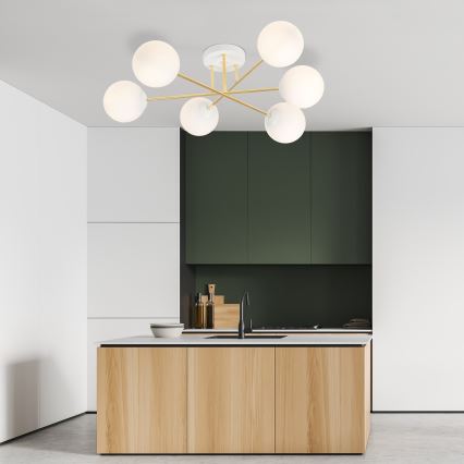 Lustra ar stieni MAGNUM 6xE14/10W/230V balta/zelta