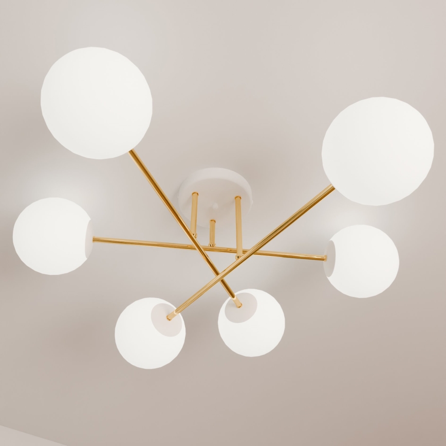 Lustra ar stieni MAGNUM 6xE14/10W/230V balta/zelta
