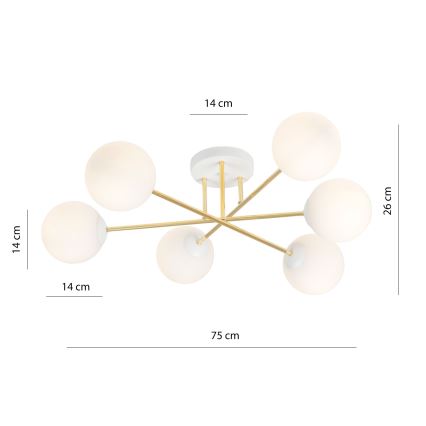 Lustra ar stieni MAGNUM 6xE14/10W/230V balta/zelta